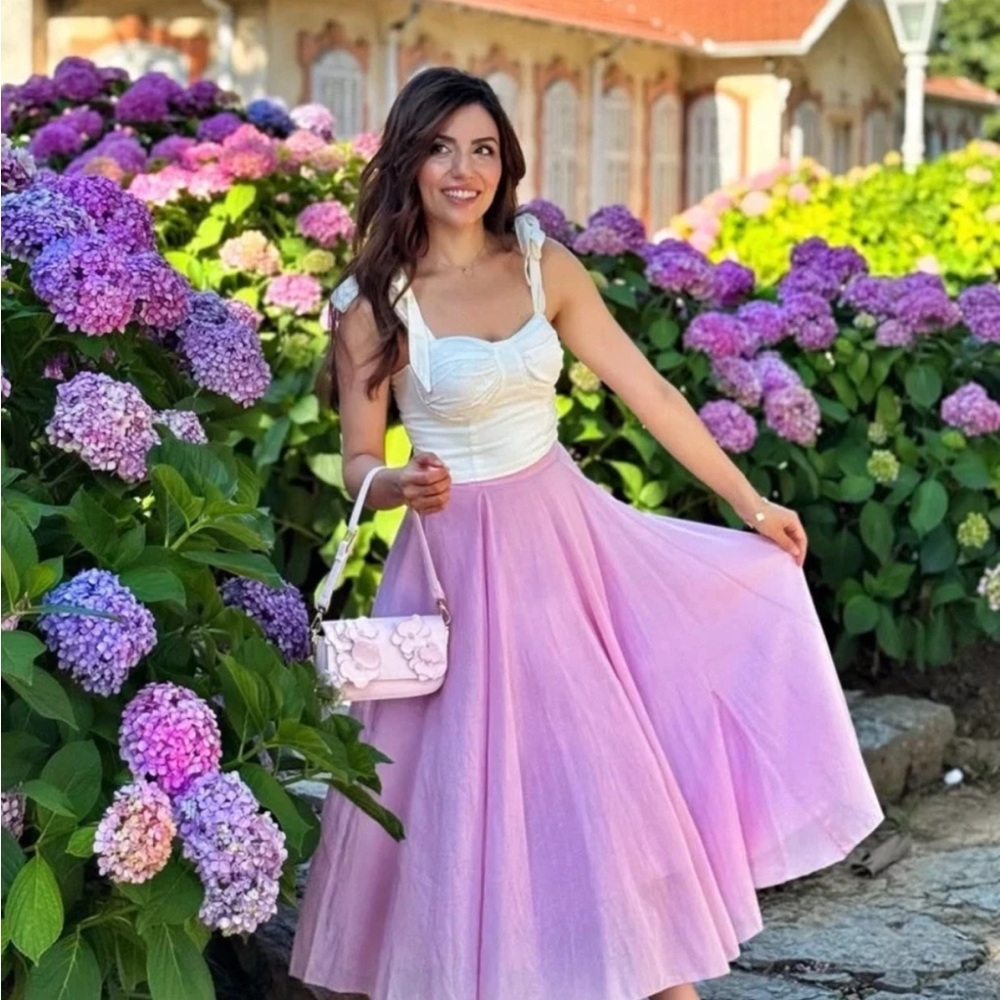 ZARA WOMAN ZW COLLECTION FLared COTTON SKIRT Sz M,L Pink 9479/061